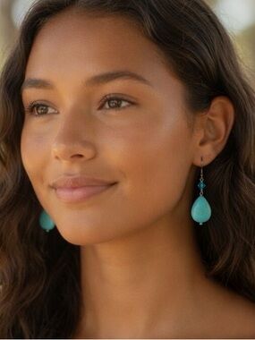 Turquoise Teardrop Swarovski Accent Dangle Earrings